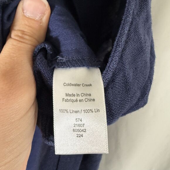 Coldwater Creek 100% Linen Pants Women's 12P Navy Blue Flat Front pockets - Picture 7 of 11